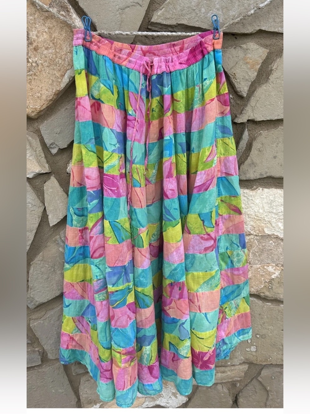 Phool Vintage Cotton Maxi Skirt Size Large Bright Multicolor Abstract Layered
